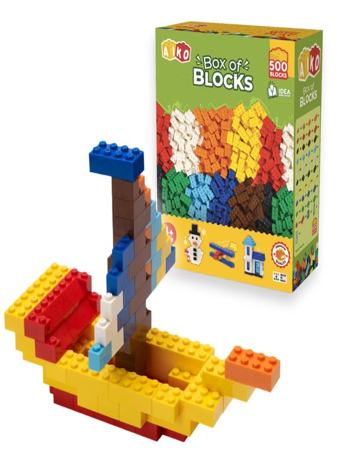 AIKO | 500 Piece Box of Blocks | Building Block Set for Kids 4+ | Multi-Color Construction Toy with Idea Booklet | STEM Learning Gift for Boys & Girls - Image 1